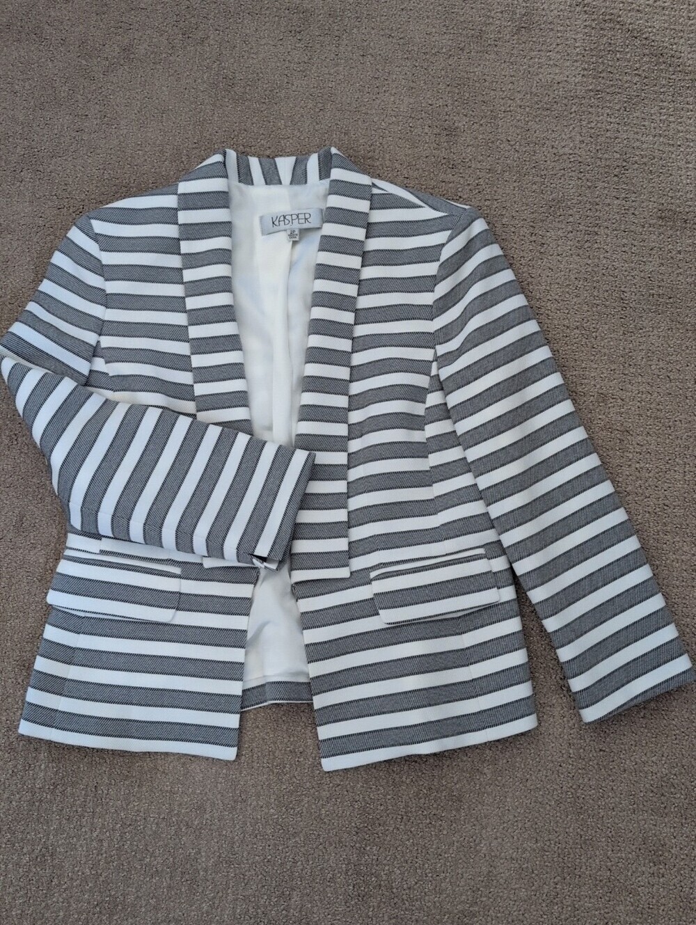 Kasper Petite Gray & White Striped Open Front Blazer